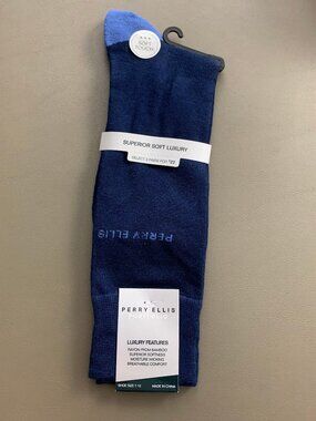 Perry Ellis Portfolio Men's 1-Pack Dress Socks, Navy Blue Logo, One Size